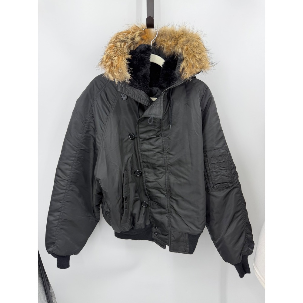 Spiewak Golden Fleece N-2B Flight Jacket Mens 50 Black Fur Trim Hood USA Made